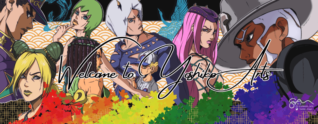 Art collage of all the characters from jojo's bizarre adventure stone ocean
